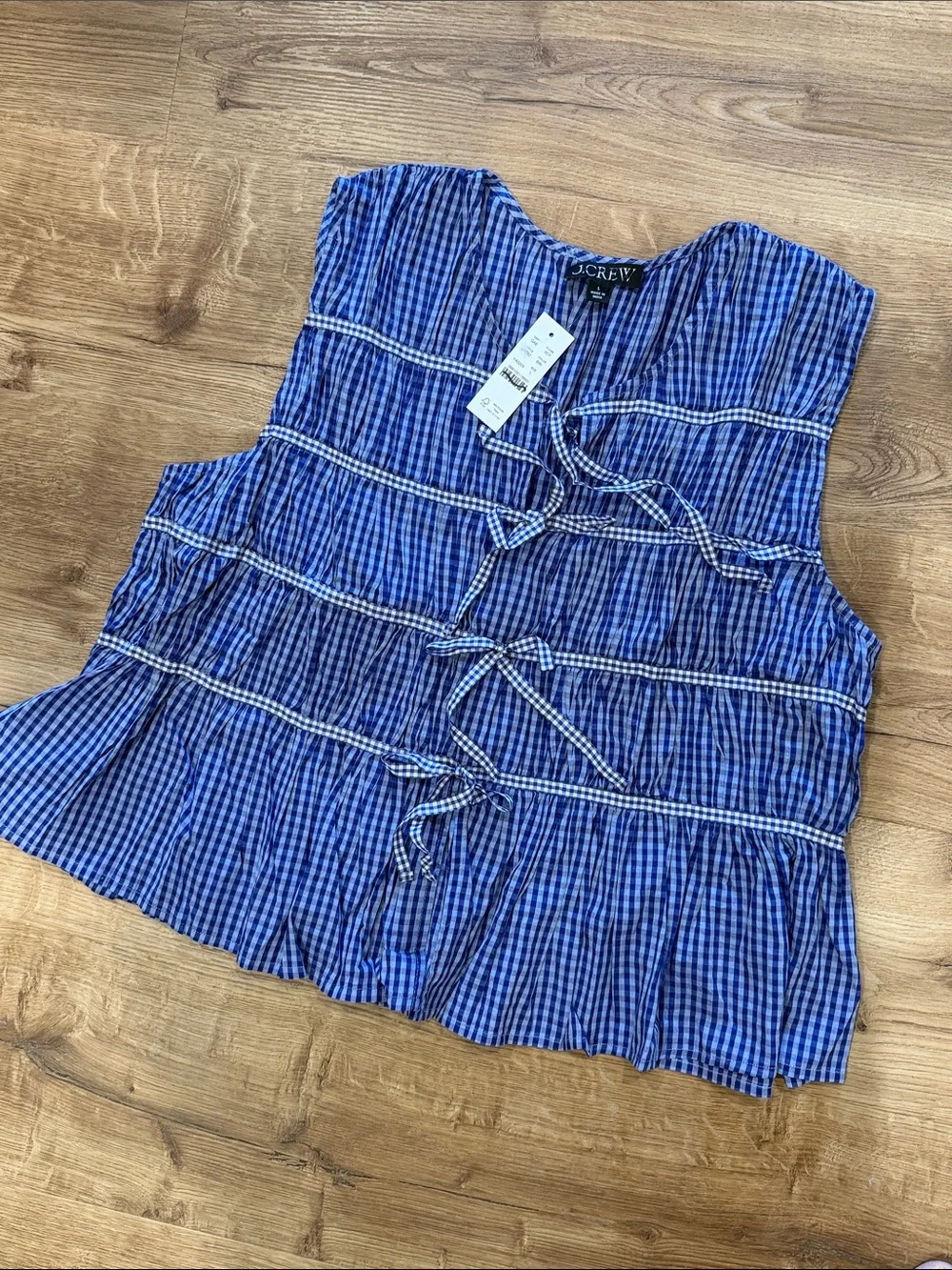 J Crew Tie-front top in gingham